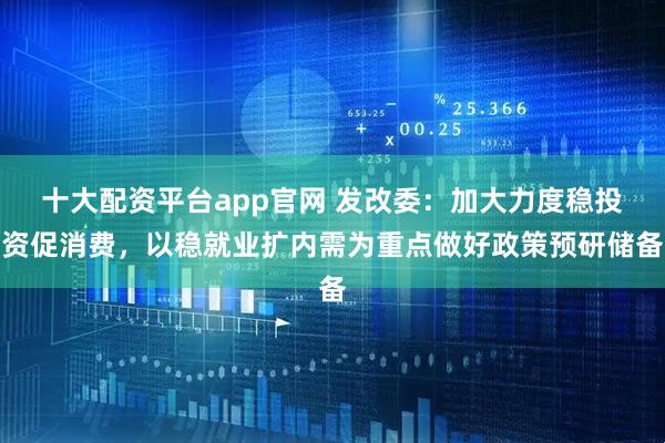 十大配资平台app官网 发改委：加大力度稳投资促消费，以稳就业扩内需为重点做好政策预研储备